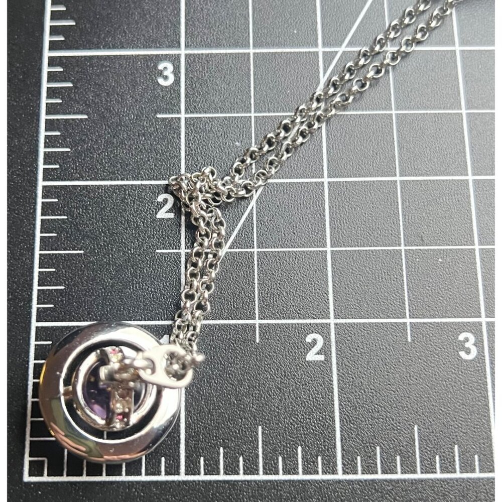 Vivienne Westwood Orb Necklace Purple Crystal Saturn Pendant Silver Tone 16-18" - Picture 13 of 13